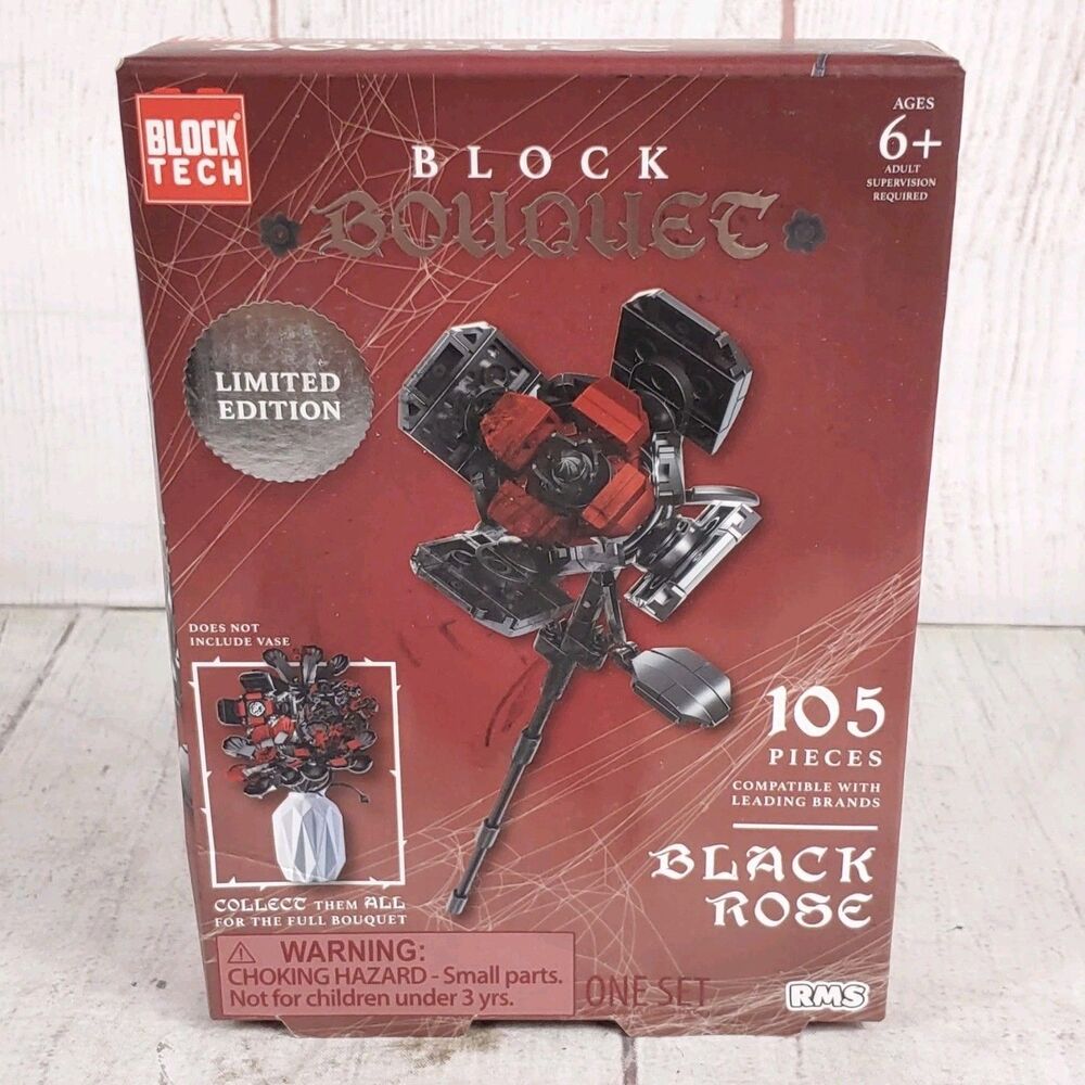 Block Tech Block Bouquet Black Rose - Flower Building Block Set 67 Pieces NIB